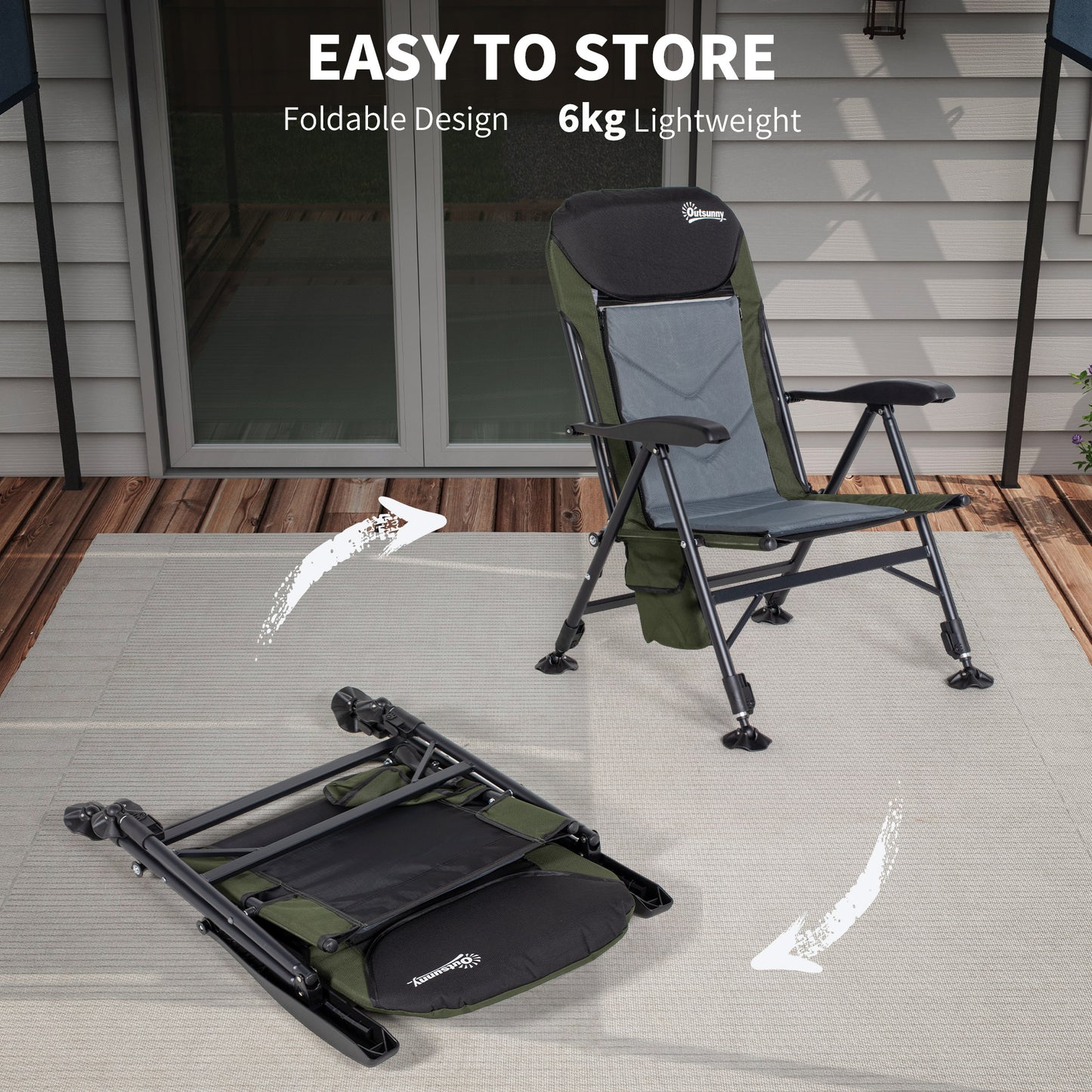 Outsunny Adjustable Portable Fishing Chair with Foldable Metal Frame and Padded Comfort, Green/Black - ALL4U RETAILER LTD