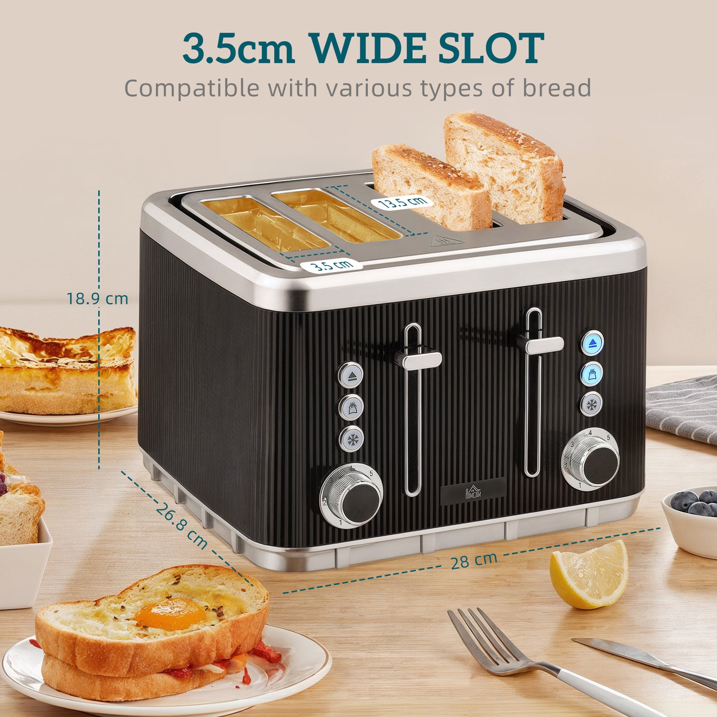 HOMCOM Electric Kettle and Toaster Set 3000W 1.7L Strix Thermostat Limescale Filter Cool Touch 7 Browning Levels Black