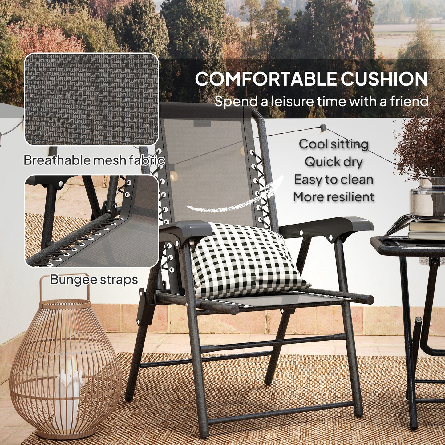 Outsunny Black Three Piece Garden Table And Chair Set With Powder Coated Steel Frame And Texteline Fabric