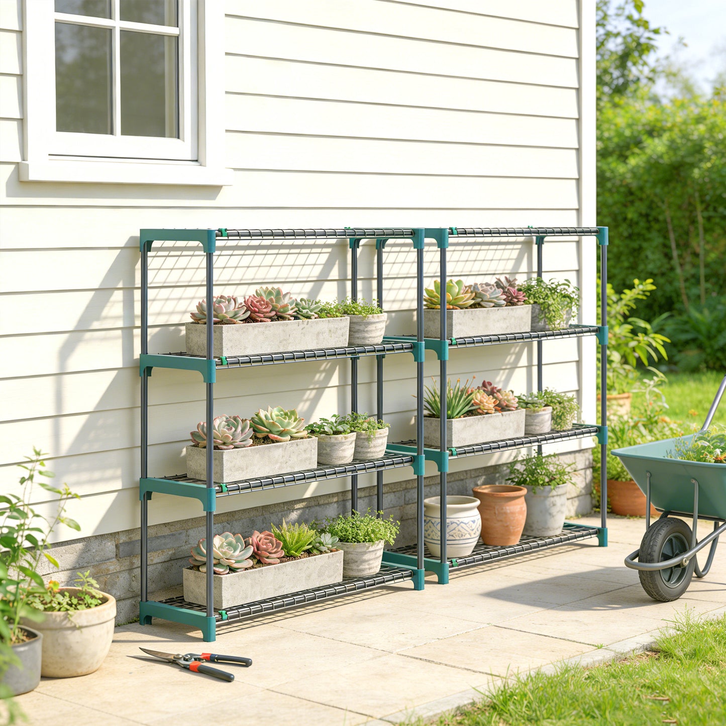 Outsunny 4 Tier Plant Stand Indoor Outdoor Set Of 2 Metal Plant Shelf With Rack Buckles For Easy Assembly Flower Display