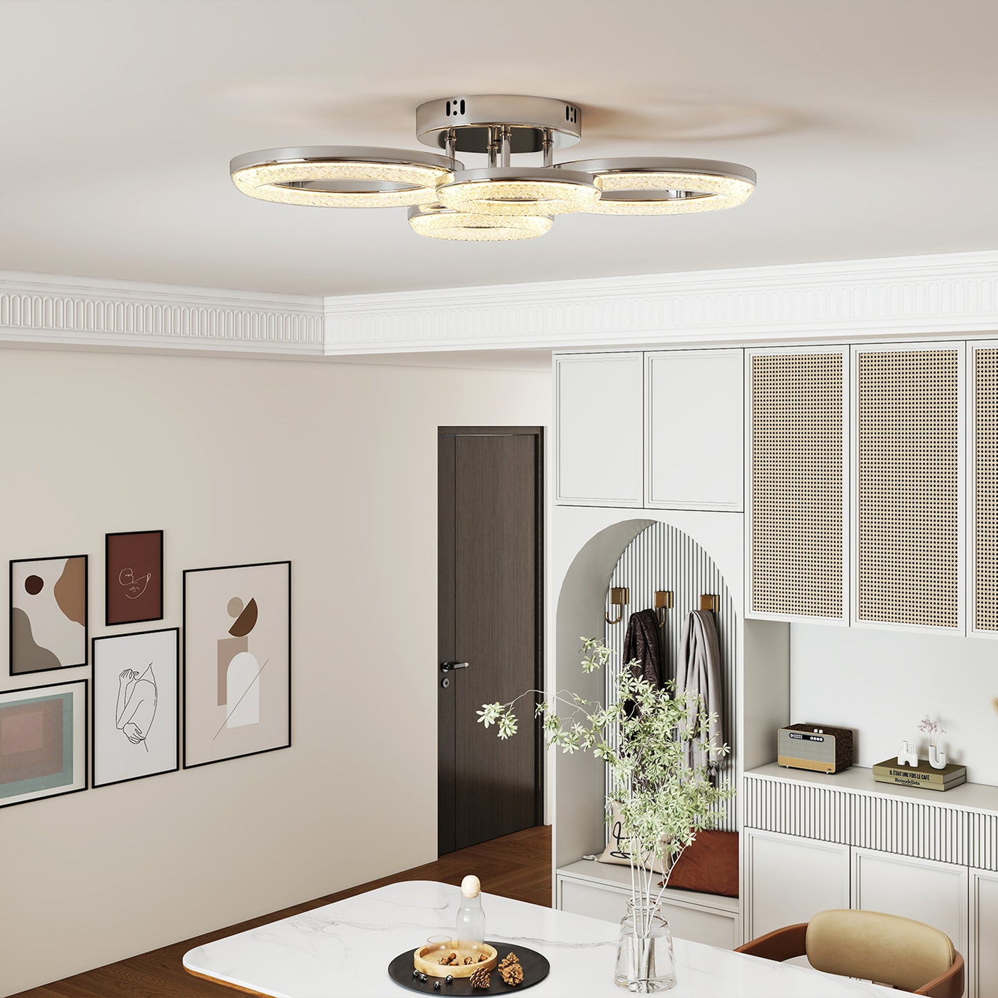 HOMCOM LED Ceiling Light 4 Ring Flush Mount With Wall Switch Control 40W 4350lm 3500K 4500K 6000K Silver