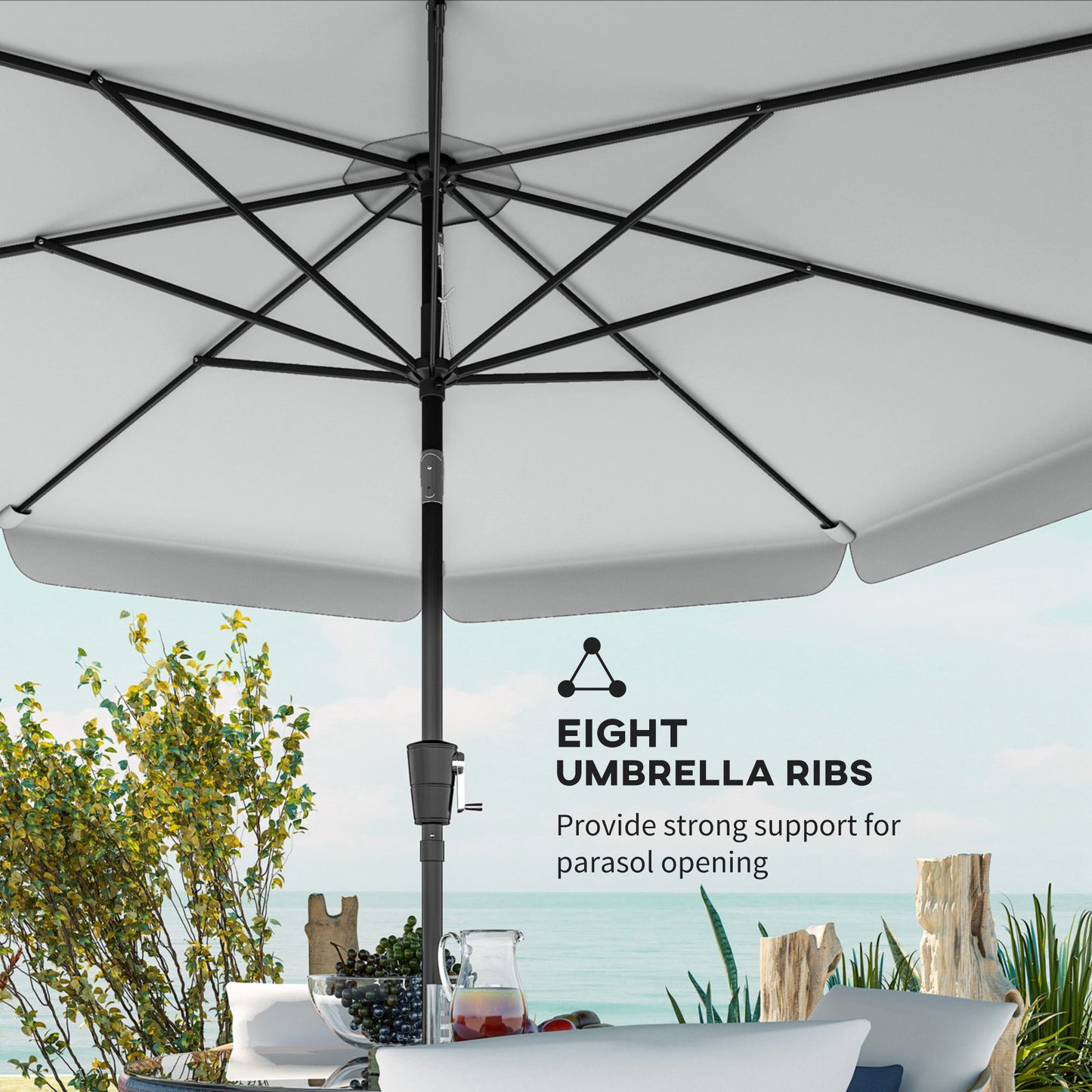 Outsunny 3m Garden Parasol With Tilt Mechanism And Crank Handle UPF 30 Plus Patio Table Umbrella Light Grey