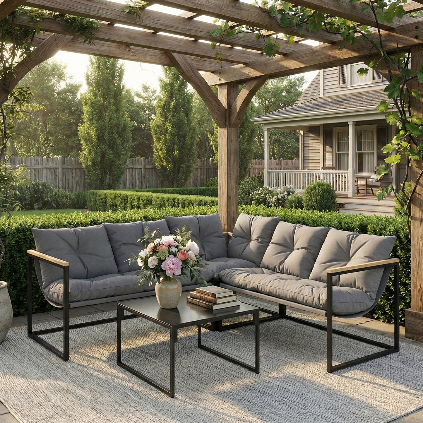 Outsunny 4 Piece Garden Furniture Set With Thick Cushions And Coffee Table For Patio Porch Balcony Deck Grey