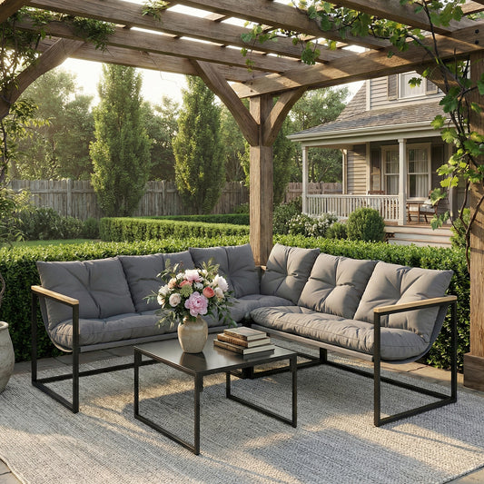 Outsunny 4 Piece Garden Furniture Set With Thick Cushions And Coffee Table For Patio Porch Balcony Deck Grey