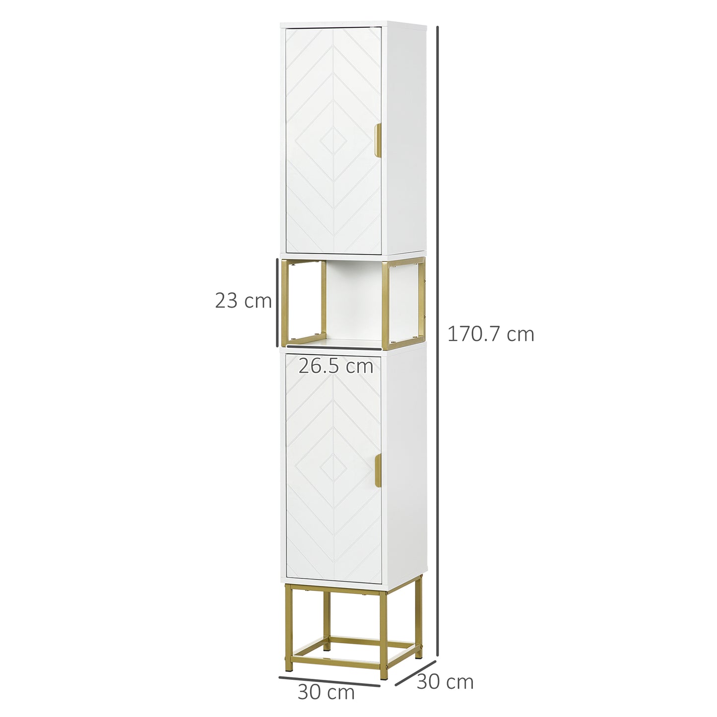 HOMCOM Sleek White Bathroom Tall Storage Cabinet with Adjustable Shelves and Metal Base - ALL4U RETAILER LTD