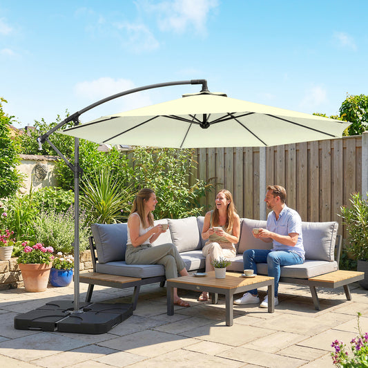 Outsunny 3m Overhanging Cantilever Parasol With Base Weights And Cover Beige For Outdoor Patio