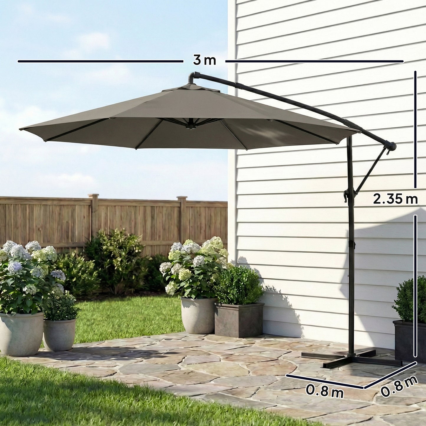 Outsunny 3m Garden Cantilever Parasol With Cover Round Overhanging Umbrella 360 Degree Rotation Tilt Grey