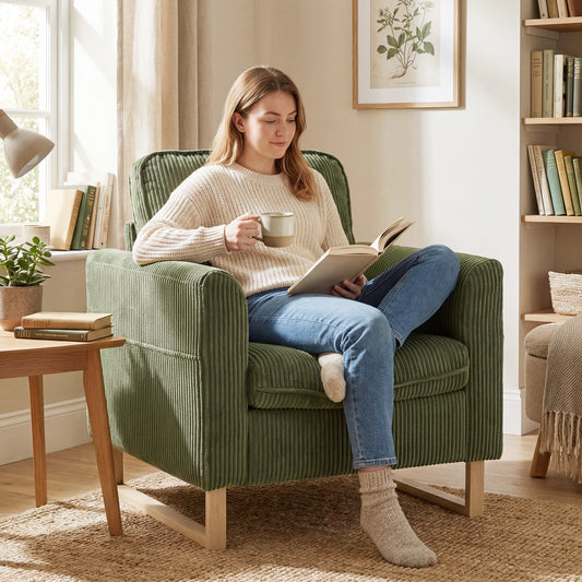 HOMCOM Accent Chair With Spring Modern Industrial Armchair With Metal Legs For Living Room Dark Green Corduroy
