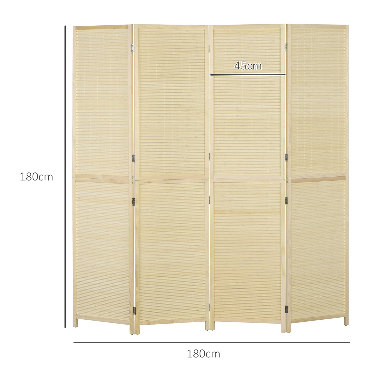 HOMCOM Room Divider Freestanding Privacy Screen 4 Panel Folding 180 x 180cm Natural Bamboo