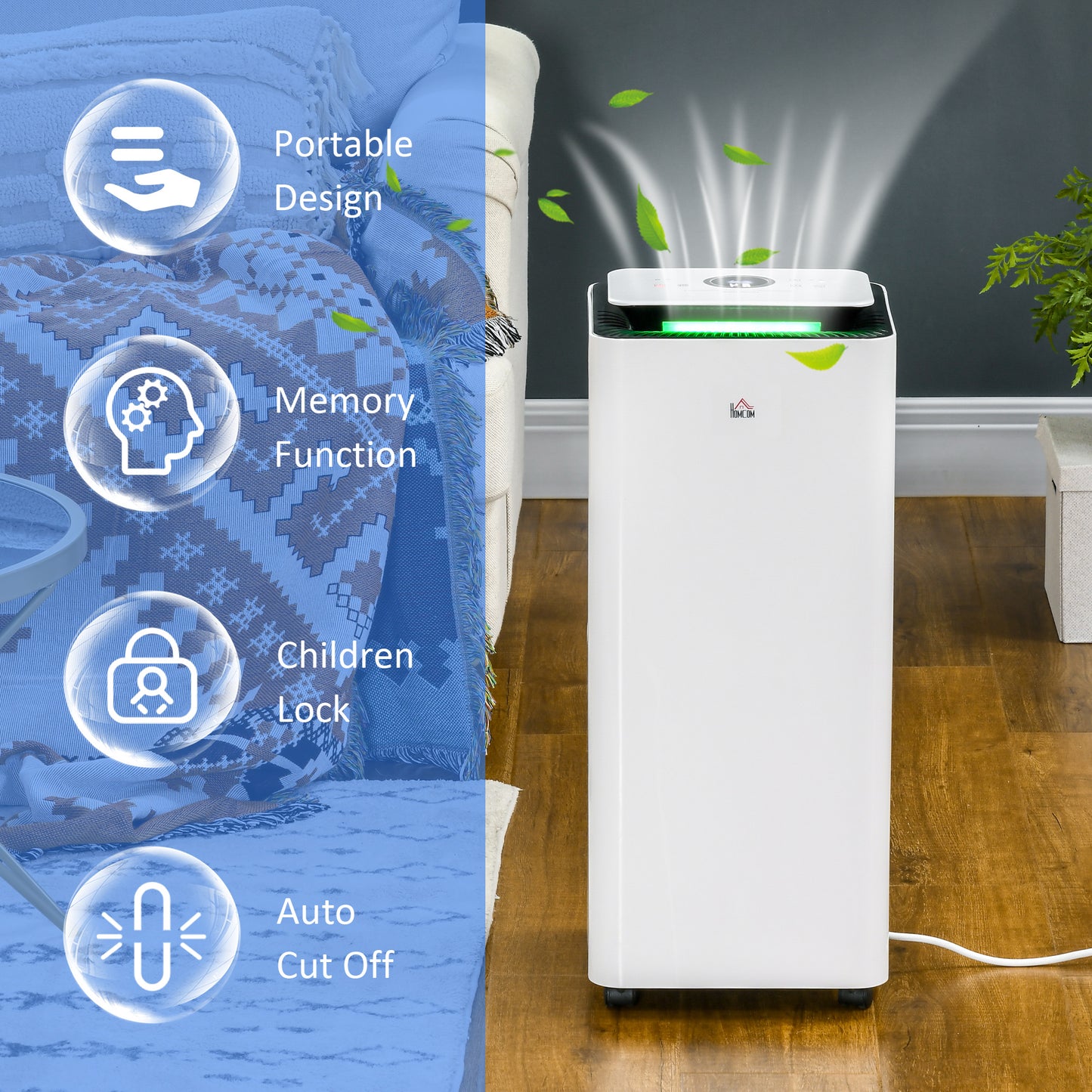 HOMCOM Portable Dehumidifier And Air Purifier 3500mL Capacity With 24H Timer 5 Modes 16L Per Day White