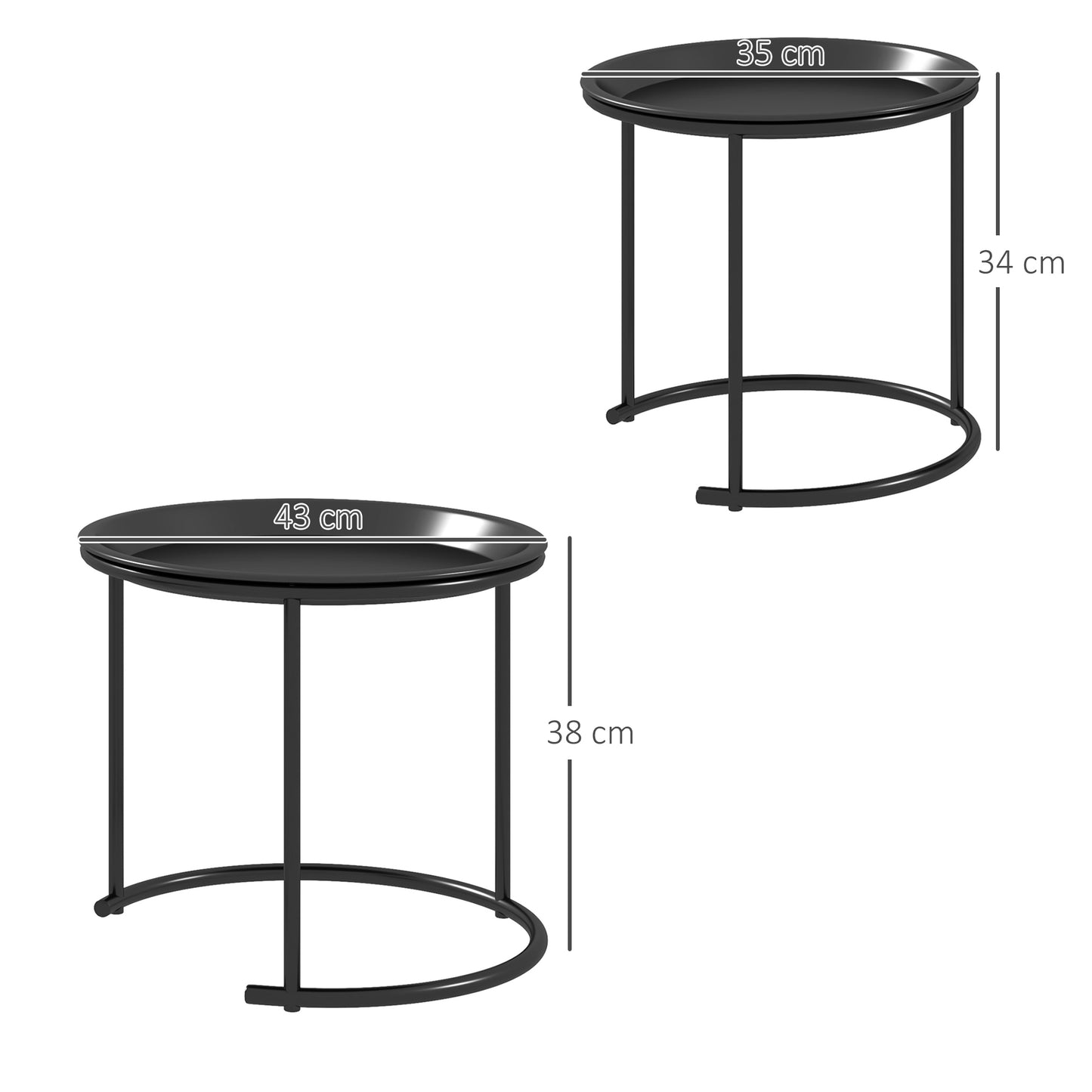 HOMCOM Nesting Tables Set Of 2 With Removable Tray Steel Frame End Tables For Living Room And Bedroom Black