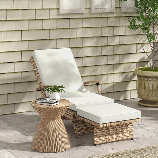 Outsunny Light Brown Foldable Outdoor Rattan Recliner Chair with Adjustable Backrest and Footrest - ALL4U RETAILER LTD