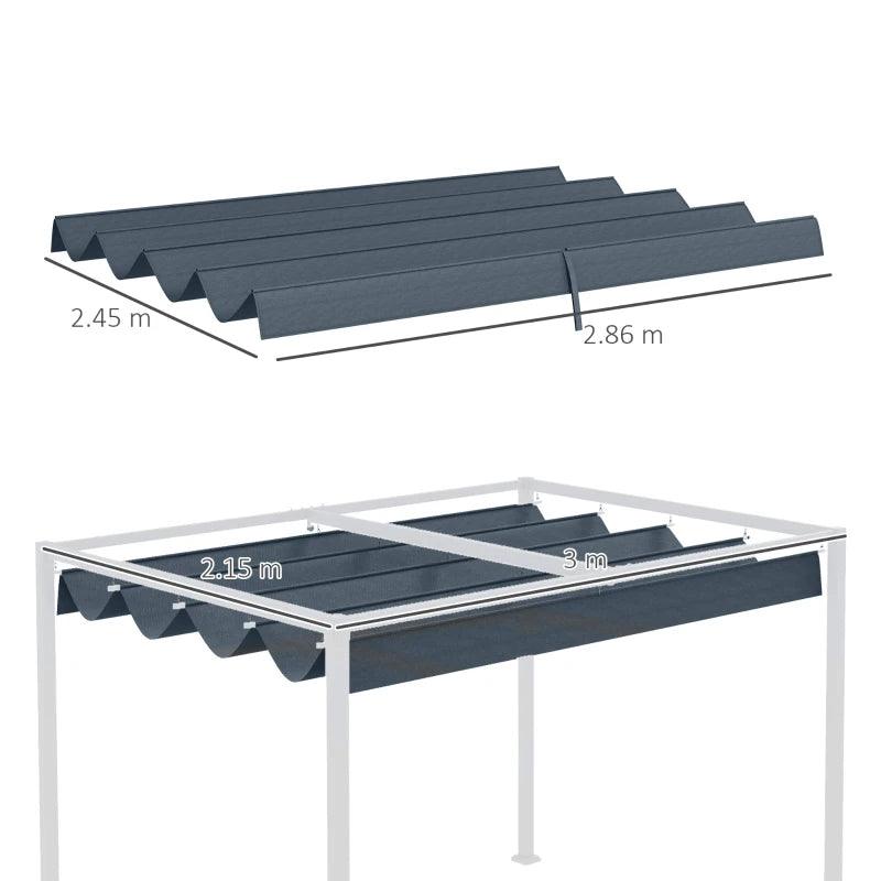 Outsunny Dark Grey Pergola Roof - Retractable Sun Shade Cover for 3 x 2.15m Pergola, UV30+ Protected - ALL4U RETAILER LTD