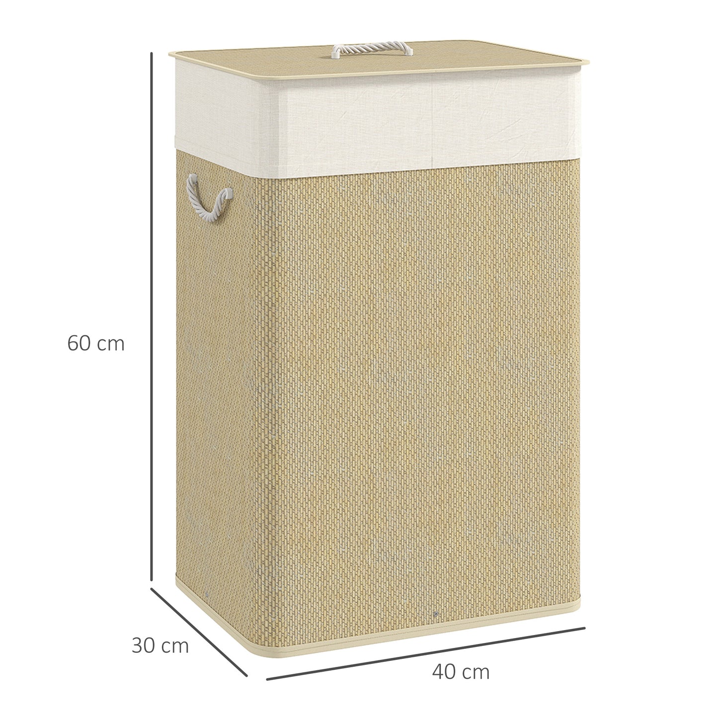 HOMCOM Bamboo Laundry Basket With Lid 72L Laundry Hamper Rope Handles Removable Liner Bag Bathroom Bedroom Nature Wood