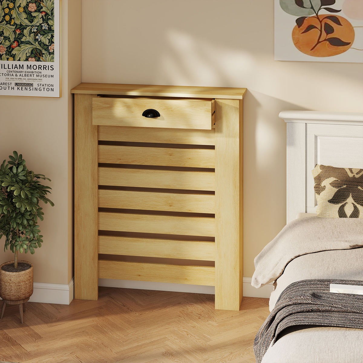 HOMCOM 95.5H x 78Wcm Radiator Cover, with Drawer - Oak
