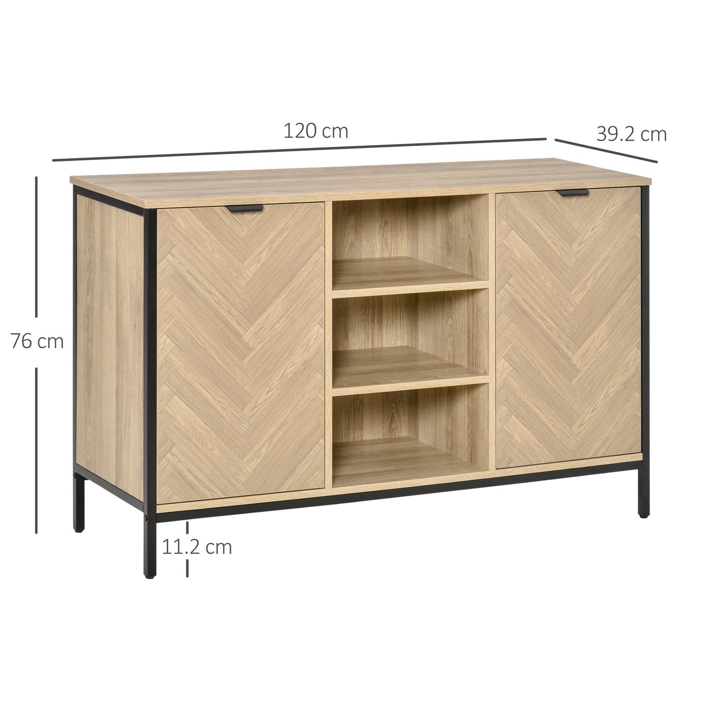 HOMCOM Modern Oak Tone Sideboard Storage Cabinet with Adjustable Shelves and Doors for Dining Room and Living Spaces - ALL4U RETAILER LTD