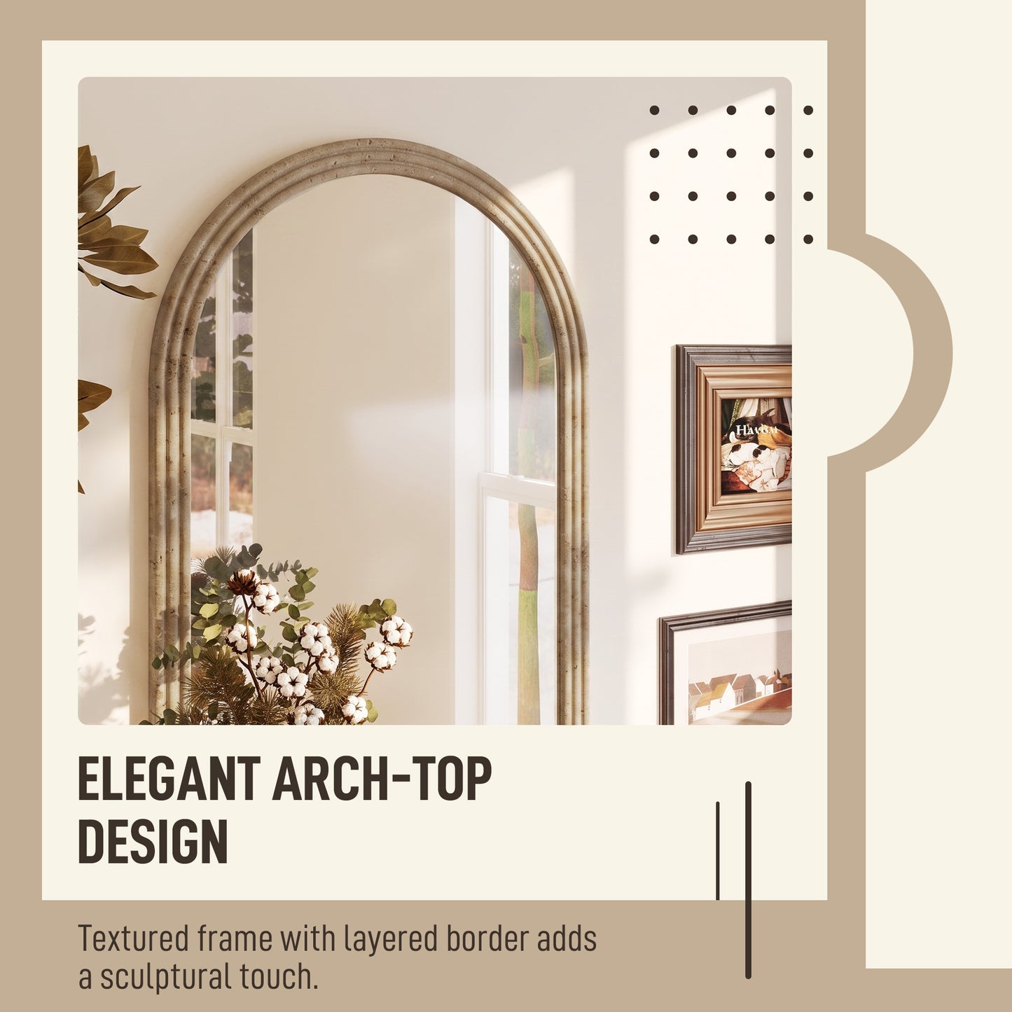 HOMCOM Modern Arched Wall Mirror With Brown Finish For Living Room
