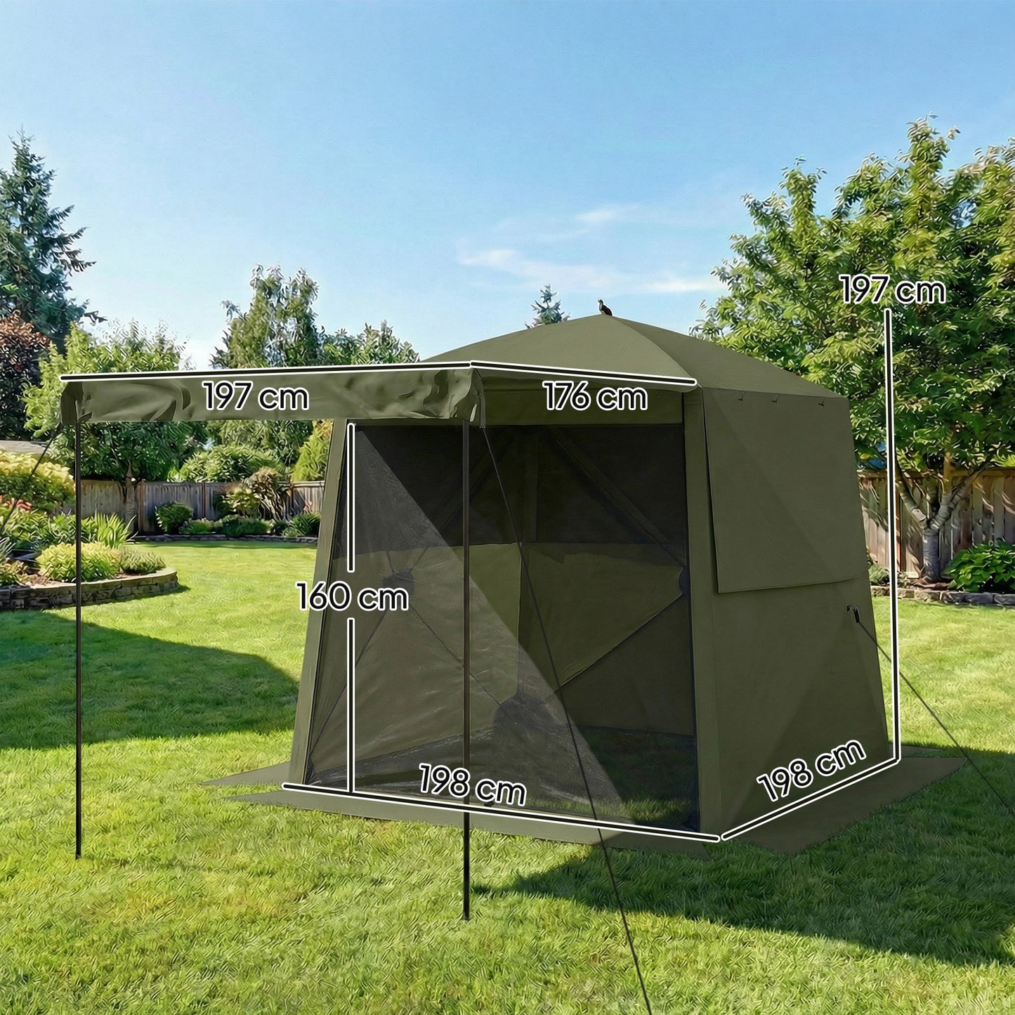 Outsunny Pop Up Gazebo Waterproof Instant Shelter With Awning Mesh Windows For Camping Patio 2 X 2 M Army Green