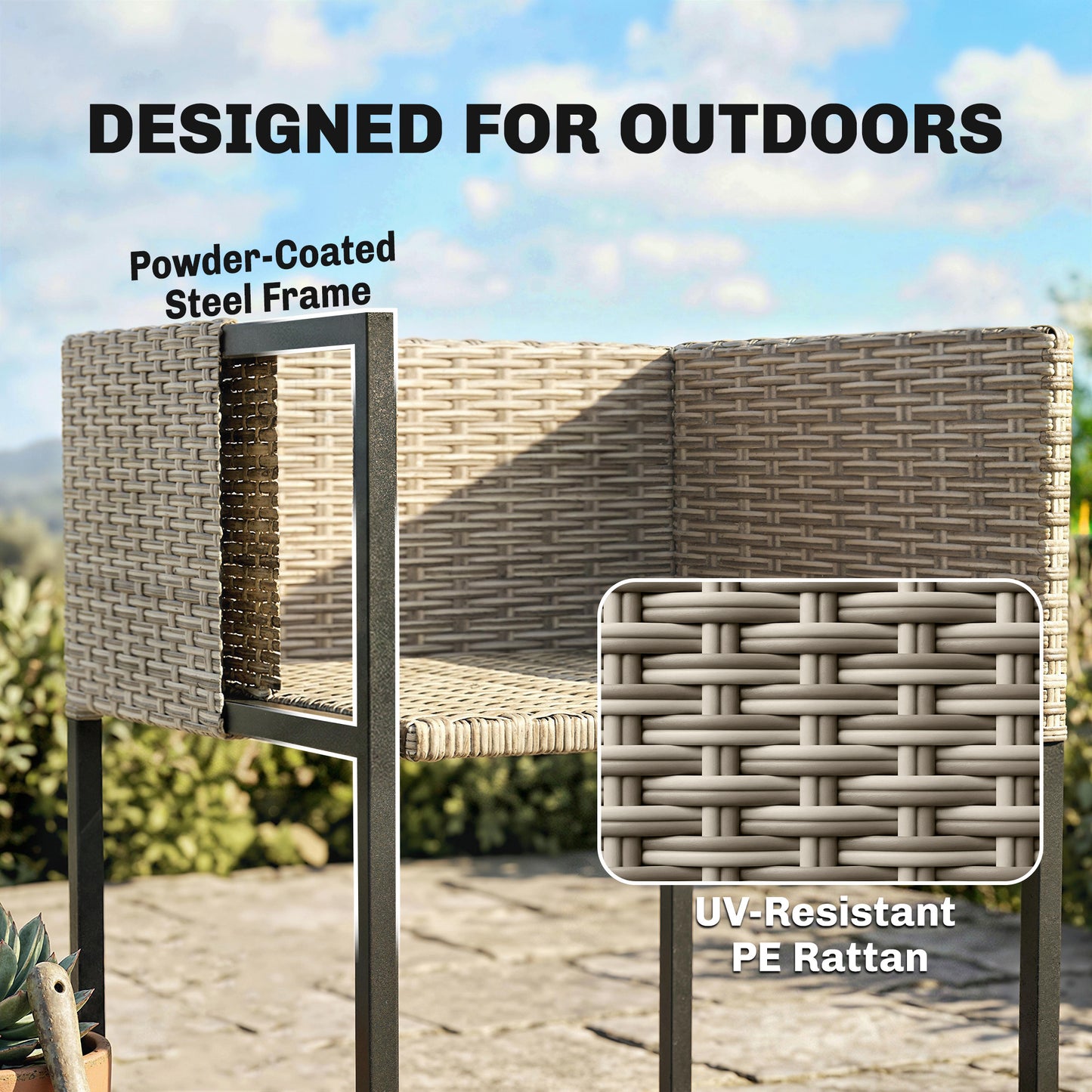 Outsunny 7 Piece Rattan Garden Furniture Set With Wood Plastic Table And 6 Stackable Chairs Light Grey