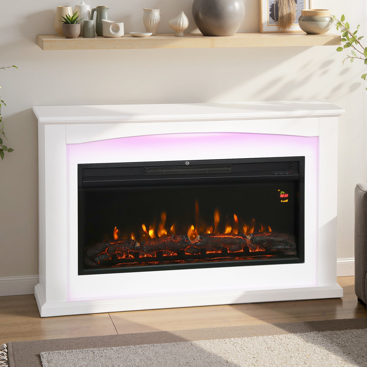 HOMCOM 2000W Faux Flame Electric Fireplace White Heats Up To 30 Sqm With Five Level Flame 5118 BTU
