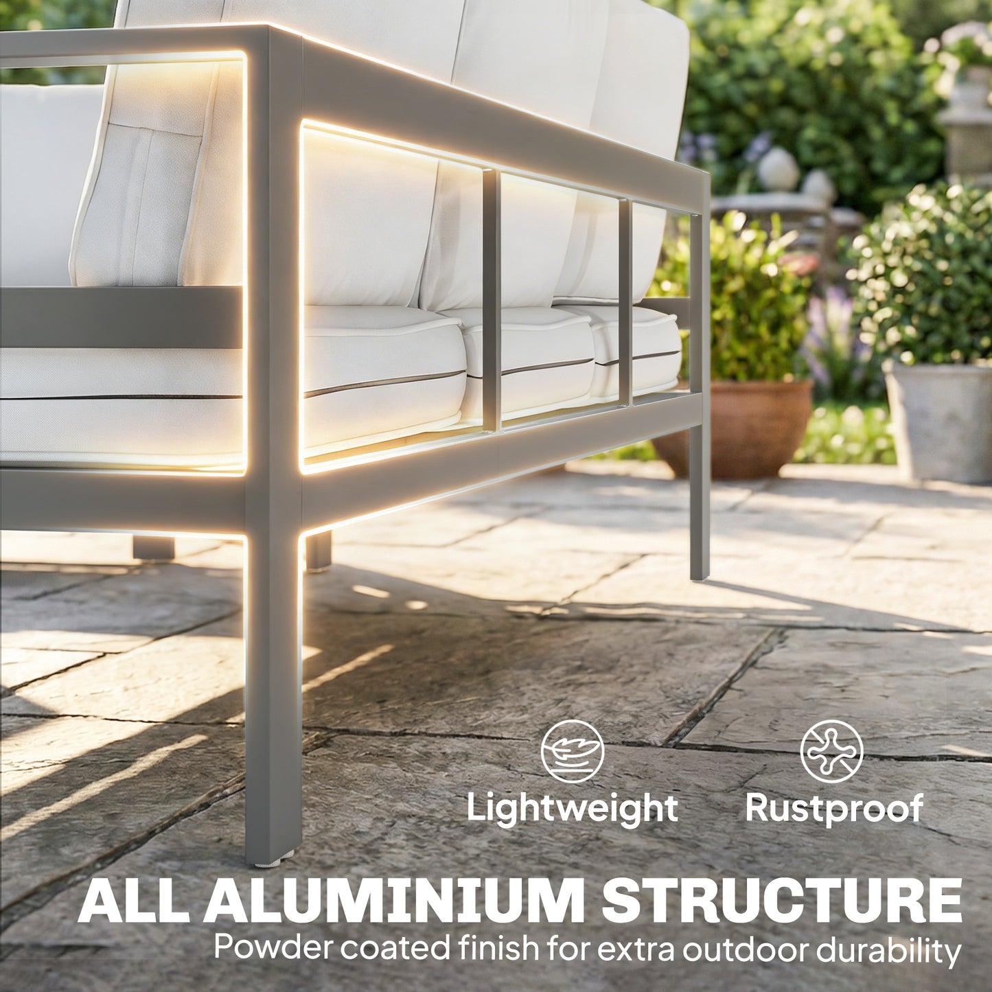 Outsunny 5 Piece Aluminium Garden Furniture Set With Olefin Cushions Extra Deep Outdoor Sofa Dark Grey