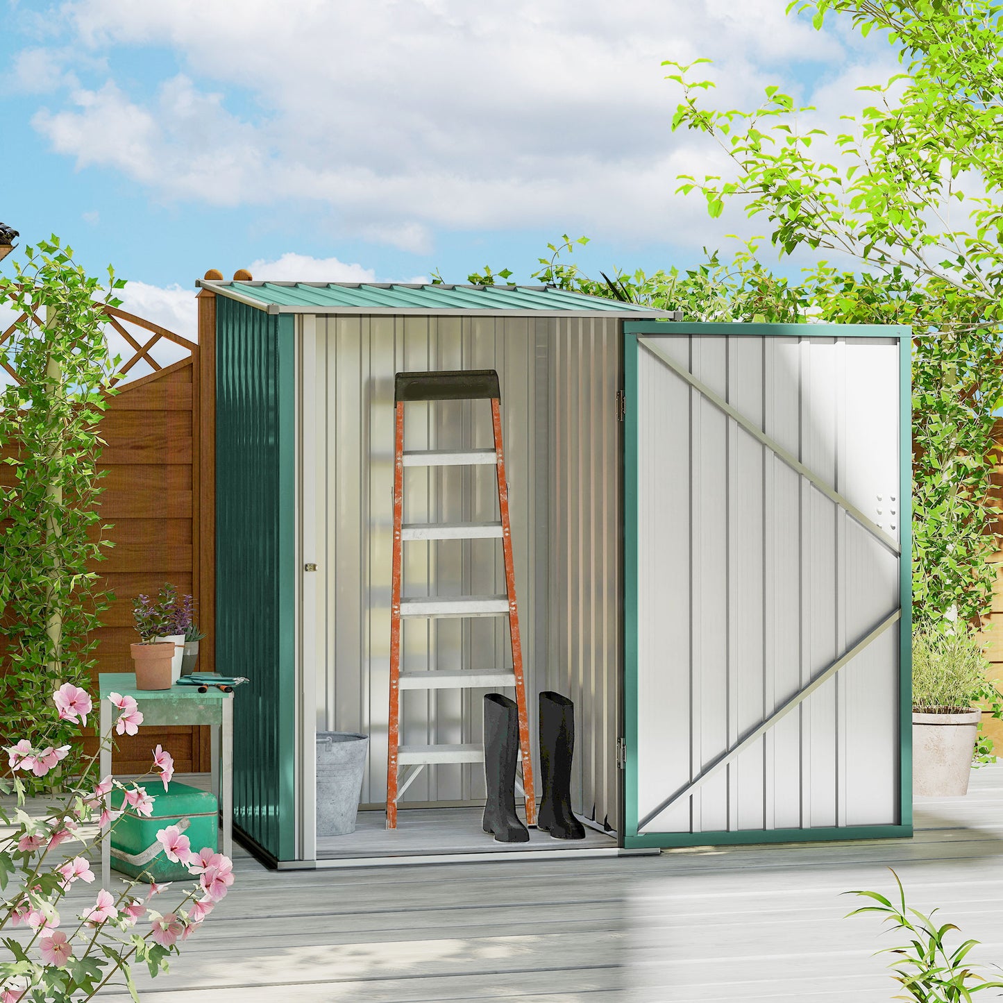 Outsunny Lean To Steel Garden Shed 3.3 By 3.4 Feet With Locking Door Green Galvanised Steel