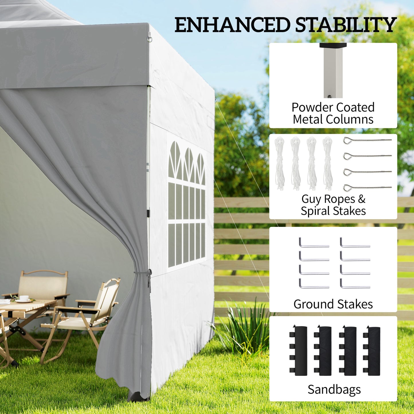 Outsunny 3 x 3 m Pop Up Gazebo With Sidewalls UPF 50 Plus Heavy Duty Garden Tent Marquee Wheeled Carry Bag Silver Grey