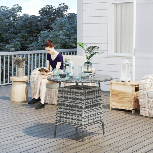 Outsunny Wicker Garden Rattan Outdoor Coffee Table With Umbrella Hole And Tempered Glass Top Grey