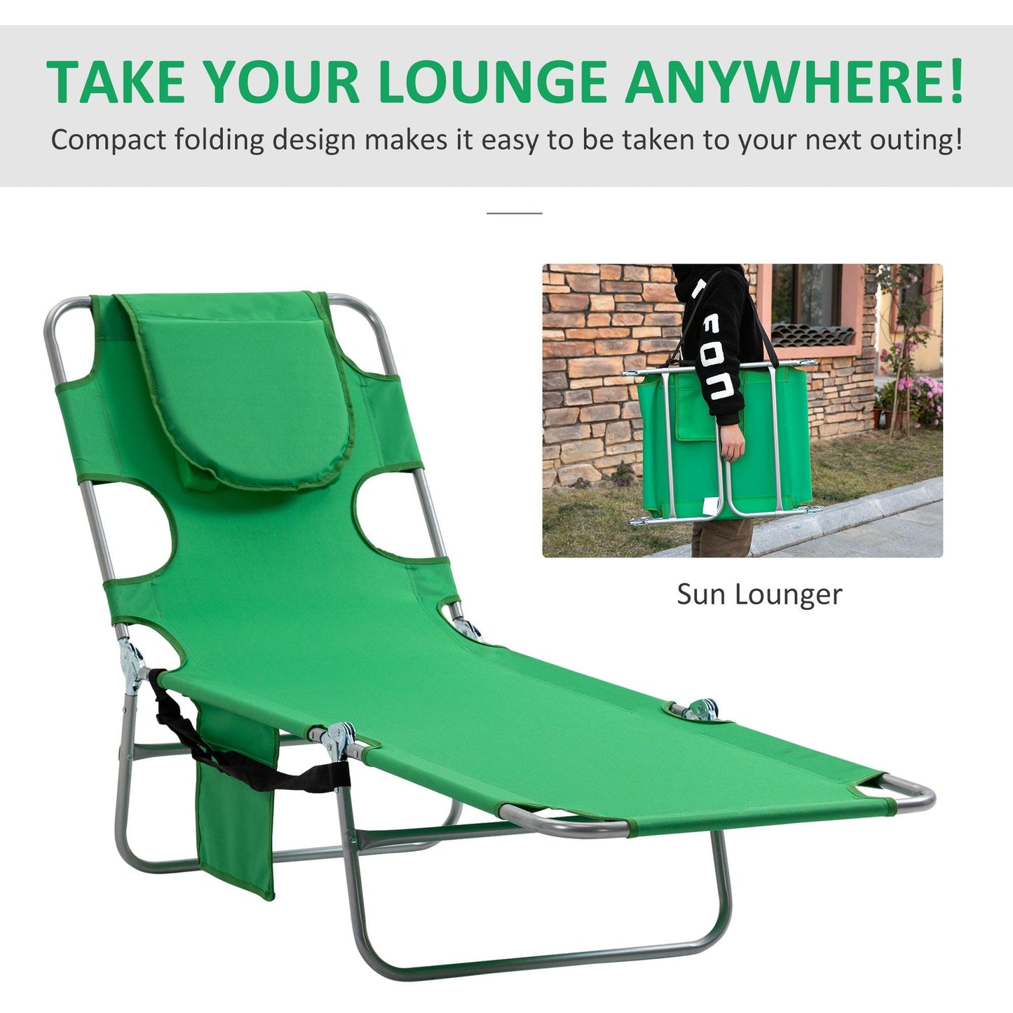 Outsunny Beach Chaise Lounge, Portable Sun Lounger - ALL4U RETAILER LTD
