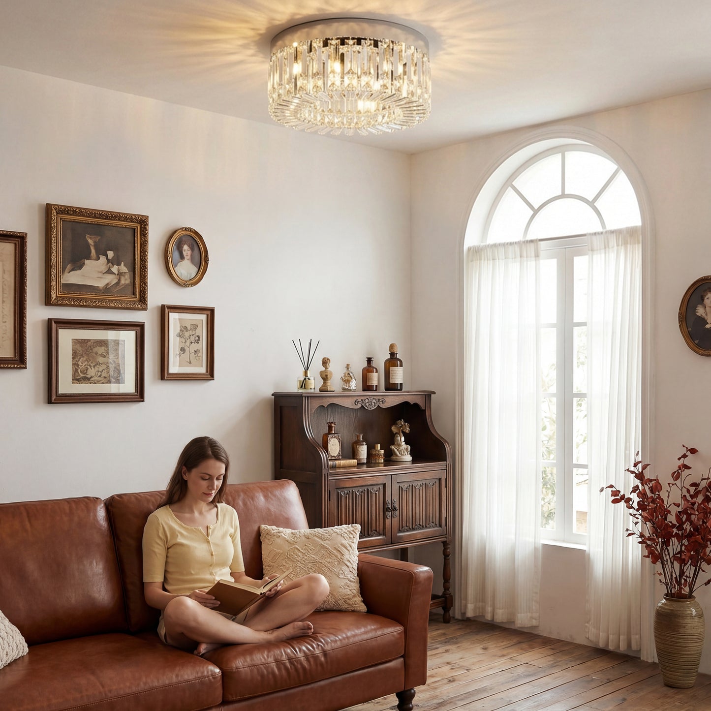 HOMCOM Crystal Chandelier With 160 Crystal Pendants Six Light Ceiling Fixture In Silver Tone For Living Room And Dining