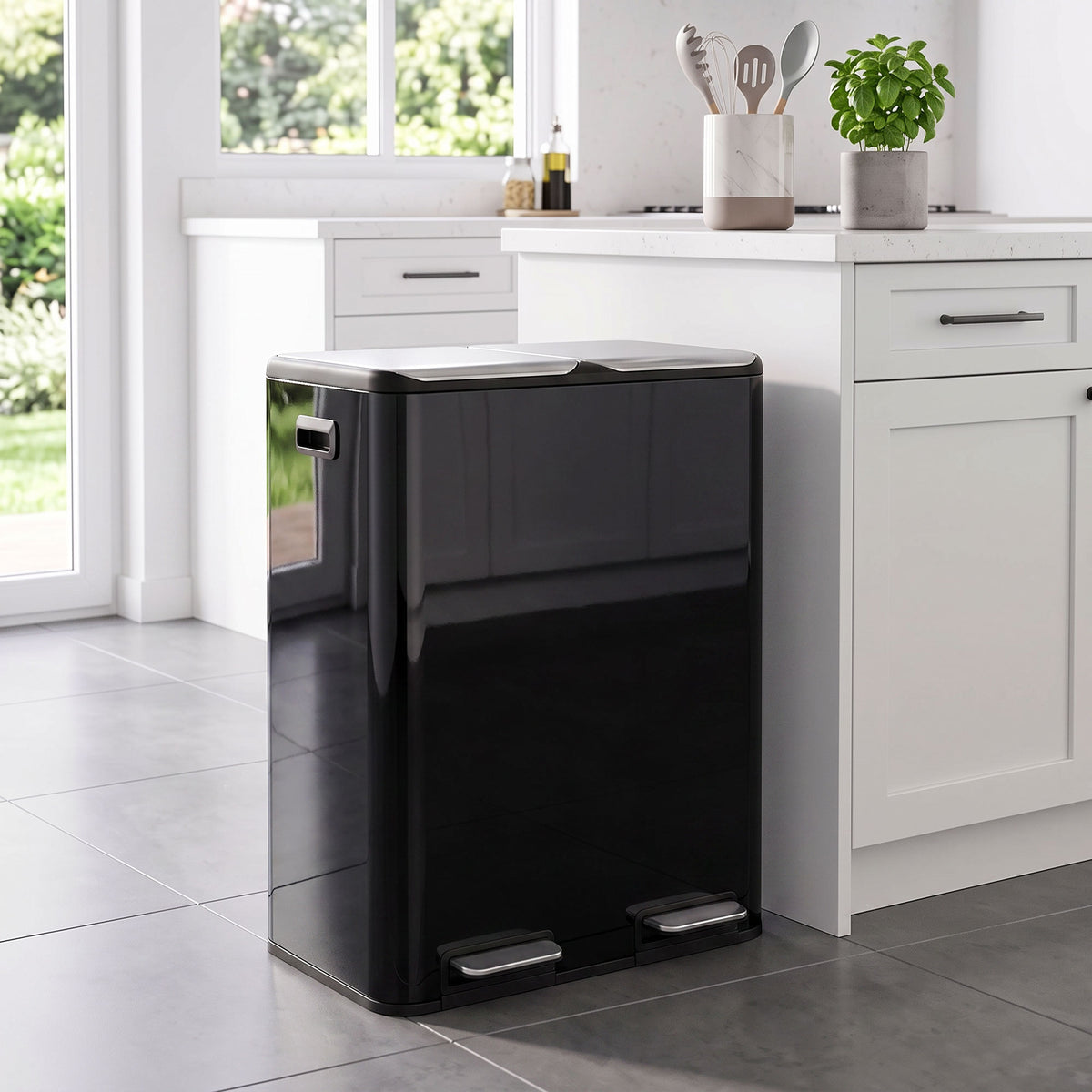Homcom Double Kitchen Waste Bin 2x30L Pedal Soft Close Lids Black