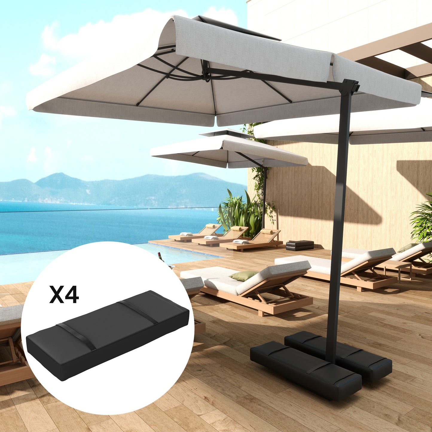 Outsunny Parasol Weights Set of 4 25kg Fillable Sandbag Weights with Handles Cantilever Umbrella Base Weights Black