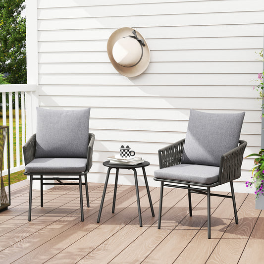 Outsunny 3 Piece Rattan Bistro Set With Table And Chairs And 4 Cushions For Balcony Porch Terrace Garden Grey