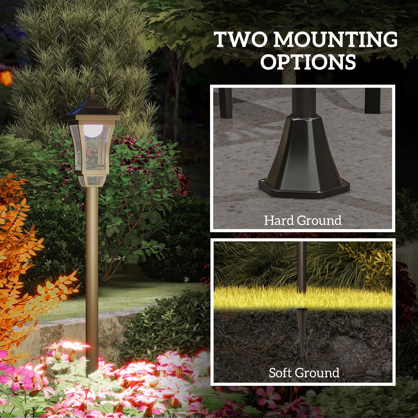 Outsunny 1.3m Solar Garden Lamp Post Light LED Outdoor IP44 Waterproof For Patio Pathway Cool White