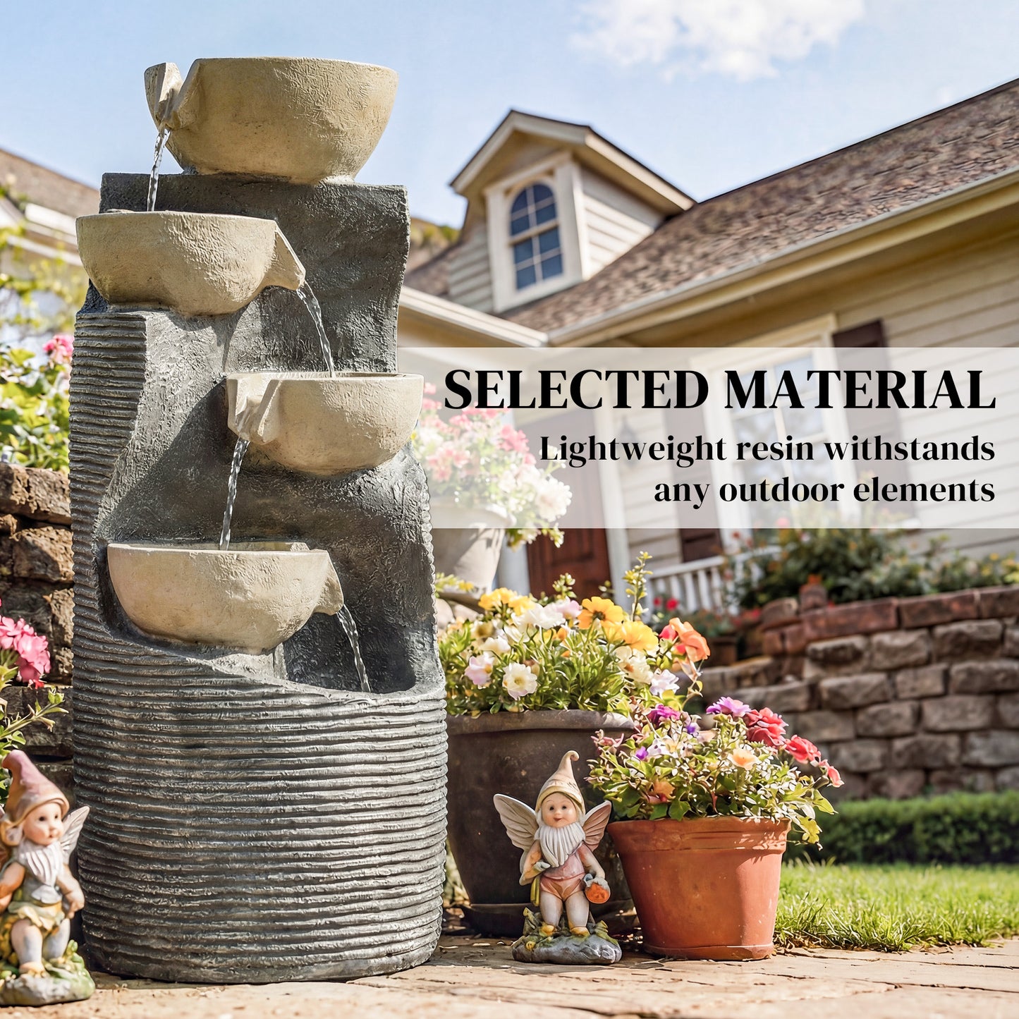 Outsunny Garden Water Feature Outdoor Water Fountain With LED Lights And Pump Five Tier Cascading Waterfall For Indoor