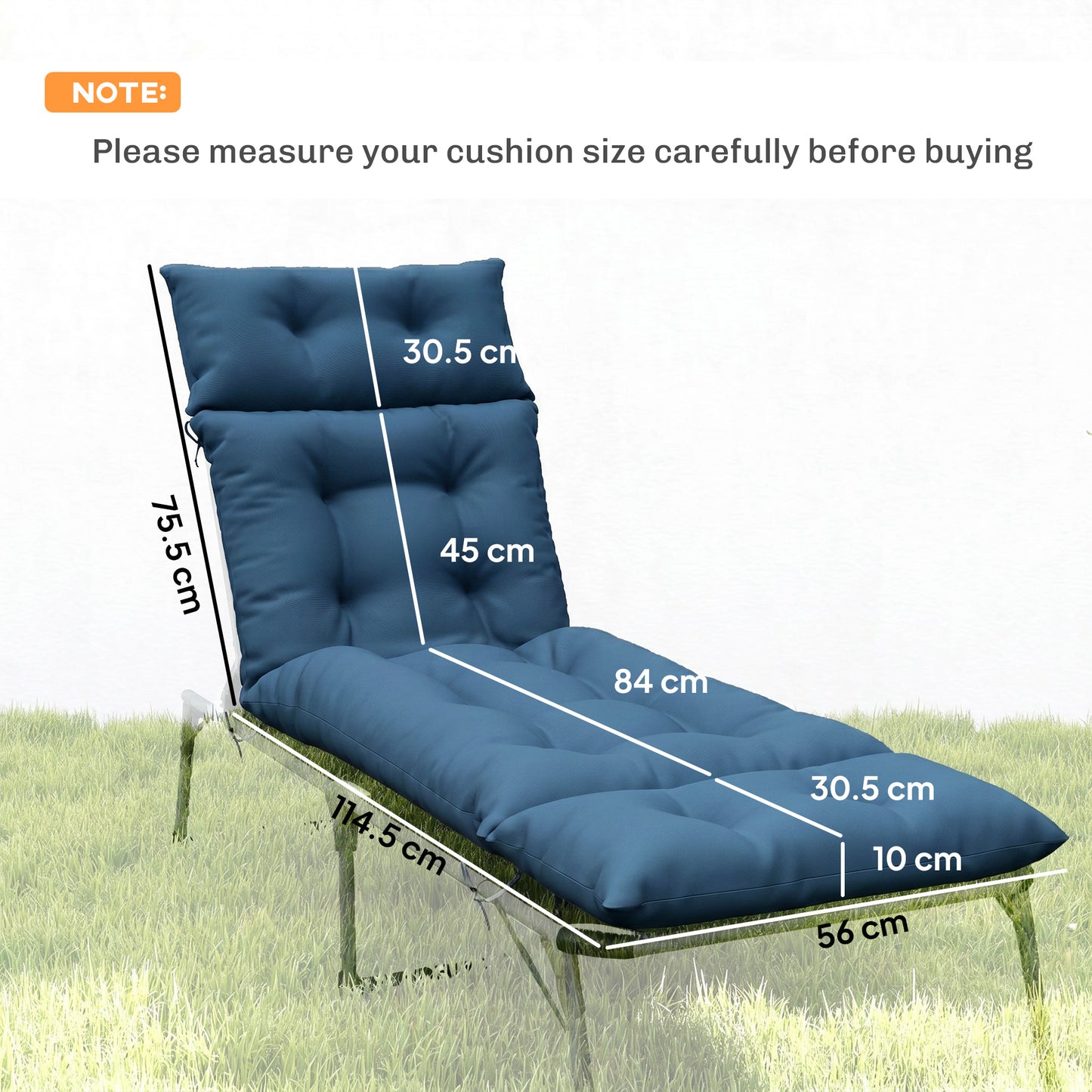 Outsunny Set of Two 190 by 56 cm Sun Lounger Cushions Navy Blue for Outdoor Recliner