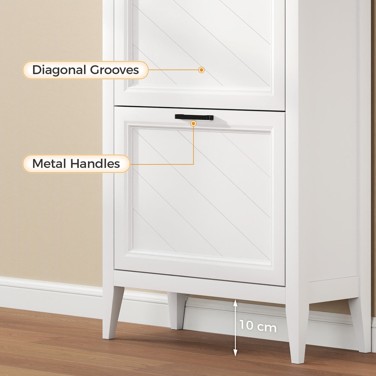 Homcom White Farmhouse Narrow Shoe Cabinet With Two Flip Drawers And Adjustable Shelves For 8 To 12 Pairs