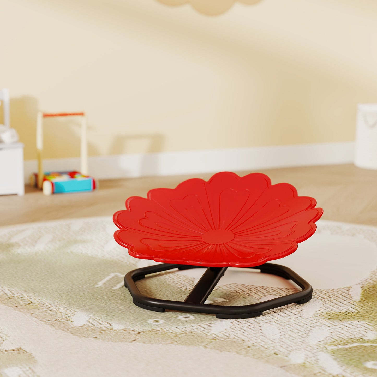 AIYAPLAY Flower Shaped Sensory Spinning Chair With Non Slip Base For Balance And Coordination Red