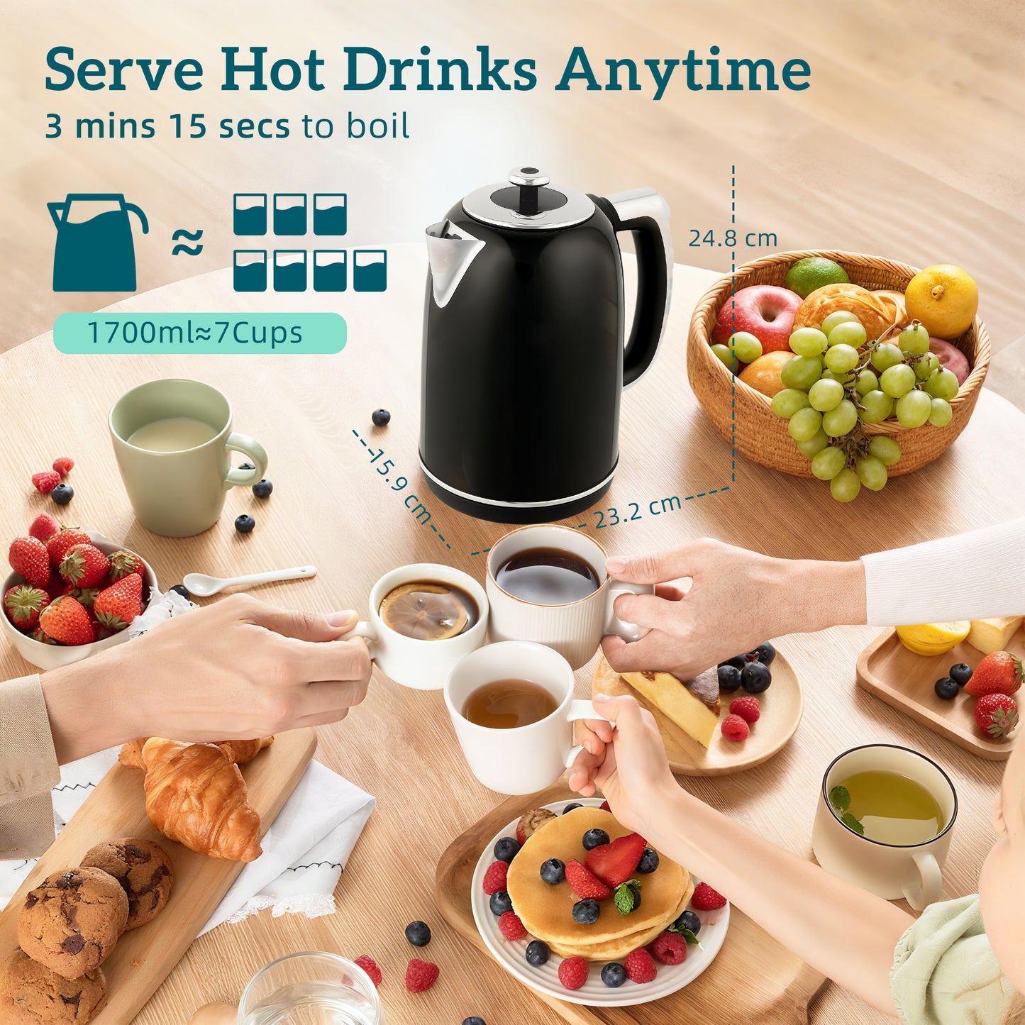HOMCOM Polished Retro Kettle And Toaster Set With 40 To 100 Celsius Temperature Control And Memory Function Black