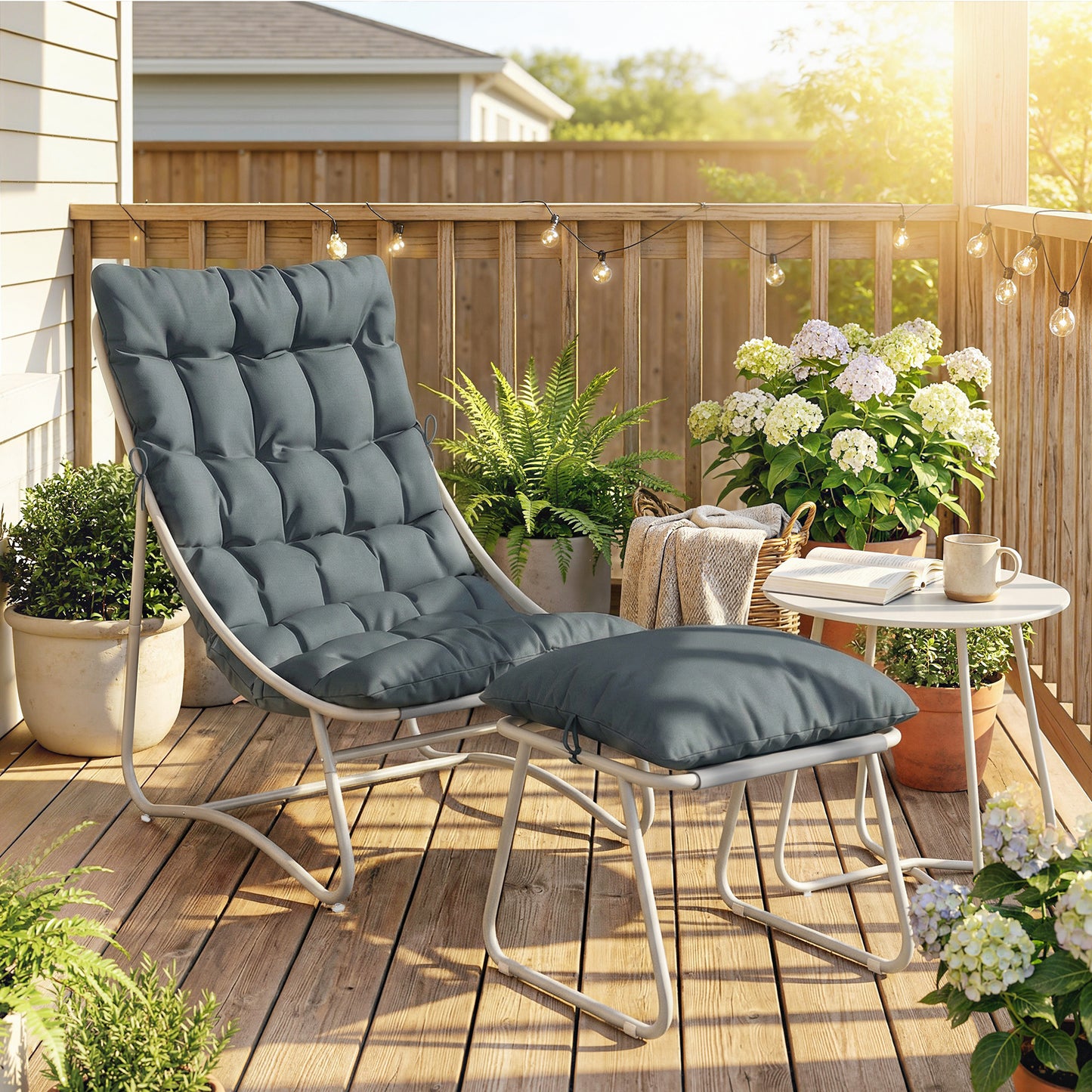 Outsunny 3 Piece Garden Bistro Set With Footstool And Removable Cushions For Outdoor Table And Chairs