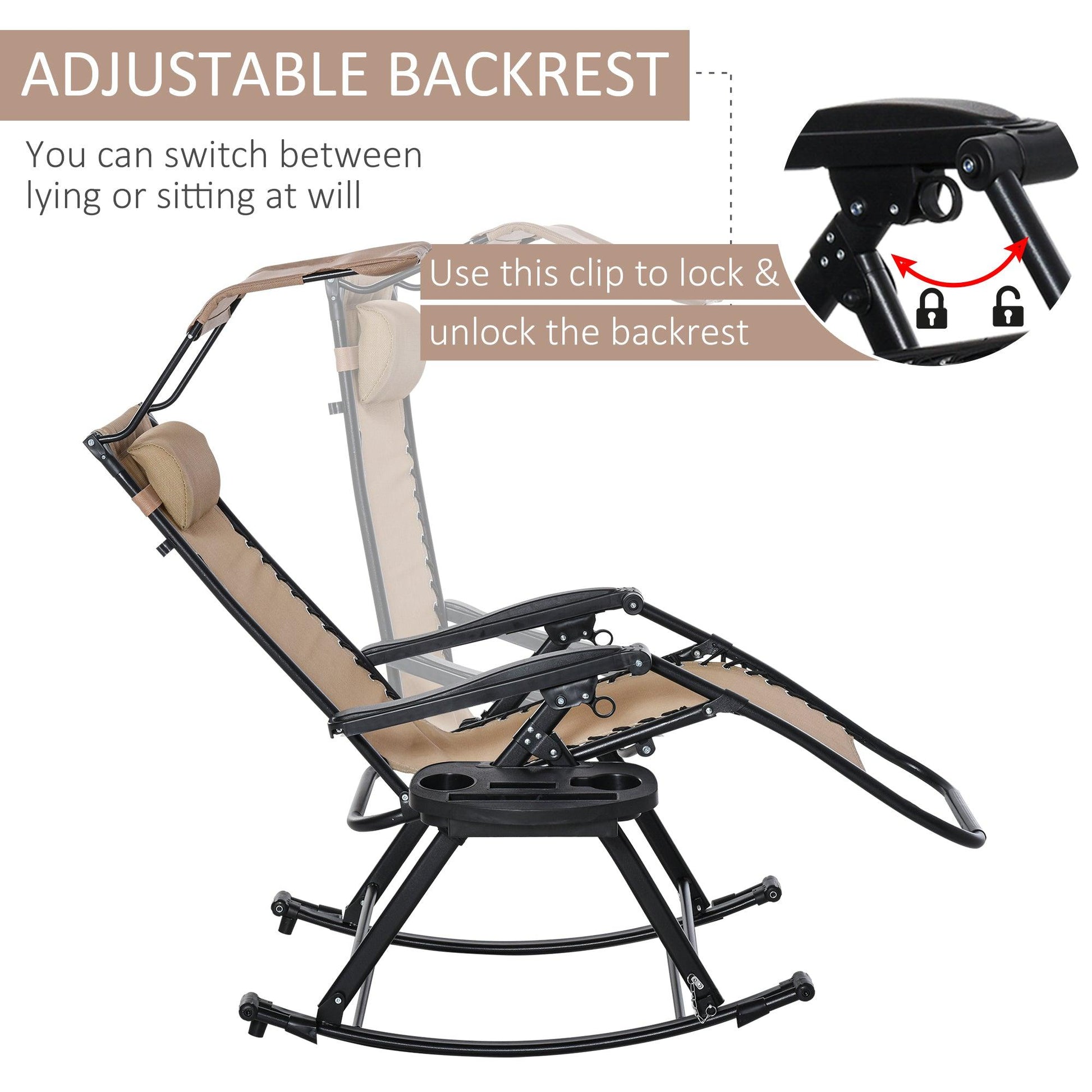 Outsunny Folding Recliner Rocking Chair - Adjustable Sun Lounger - ALL4U RETAILER LTD