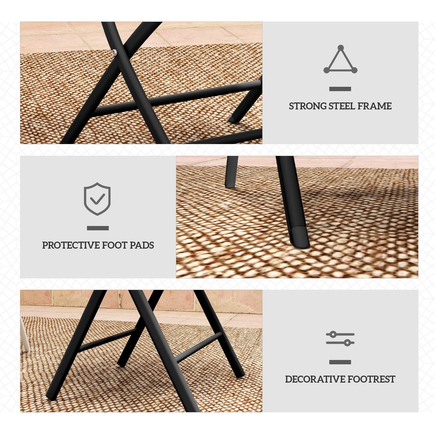 Outsunny 3 Piece Outdoor Bistro Set With Glass Top Table And Two Folding Chairs Protective Feet Black