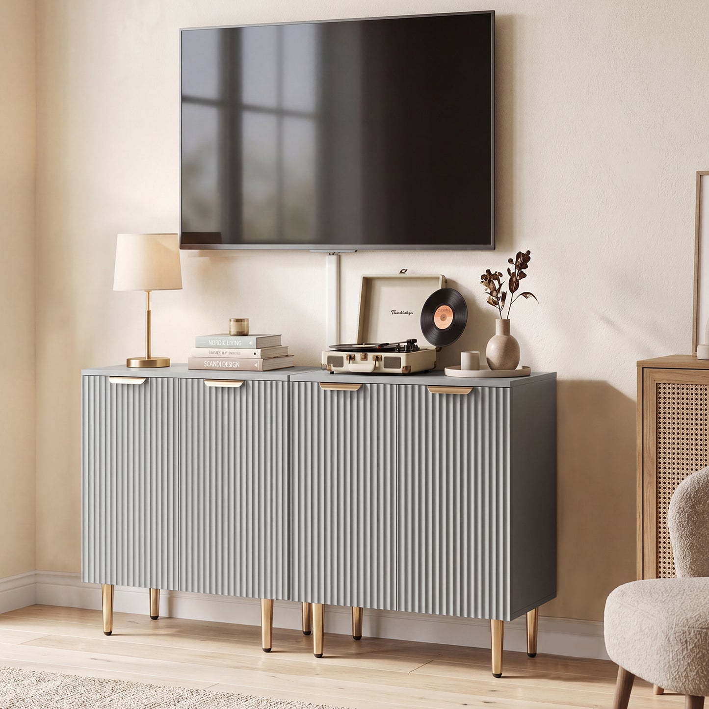 HOMCOM Sideboard Buffet Cabinet Modern Kitchen Storage With Adjustable Shelf And Metal Legs Grey