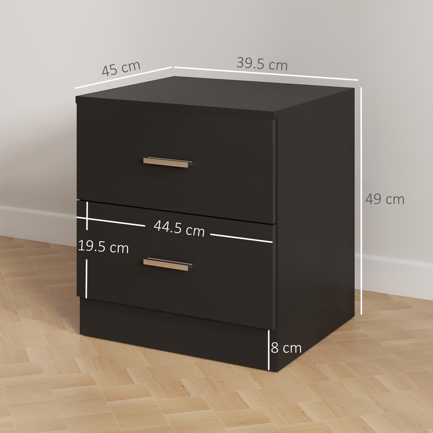 HOMCOM Modern Bedside Table With Two Drawers Black For Bedroom And Living Room Ideal Nightstand