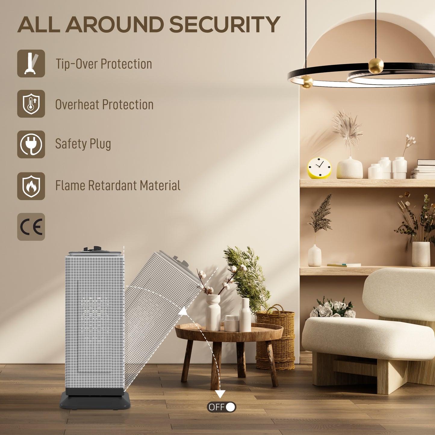 HOMCOM 2000W Ceramic Electric Heater With Fan Oscillation Dual Safety Overheat Tip Over ERP Energy Saving Black