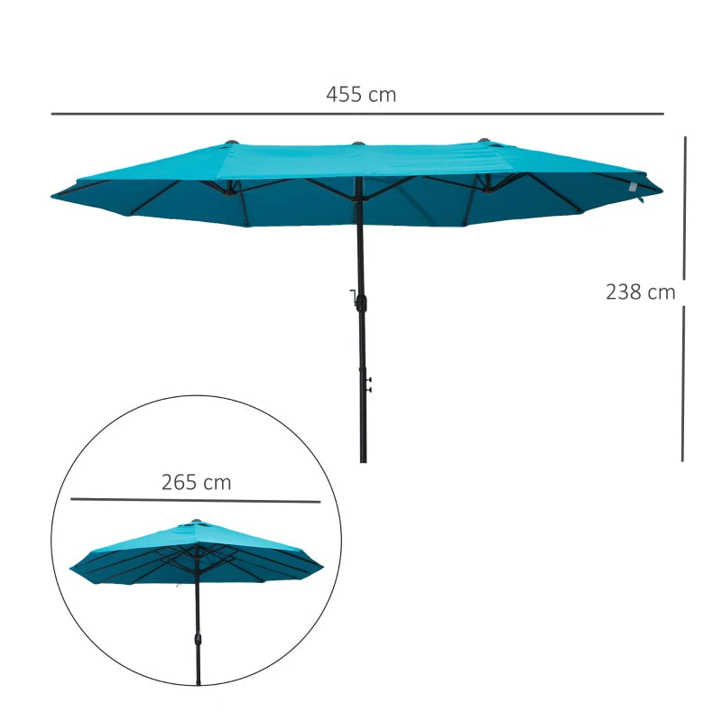 Outsunny 4.6m Double-Sided Patio Parasol Sun Umbrella-Blue - UV Protection, Extra Large Outdoor Canopy for Events and Gatherings - ALL4U RETAILER LTD