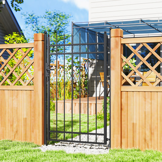 Outsunny Galvanised Steel Garden Gate 105 x 204 cm Black With Lock Keys And Handle