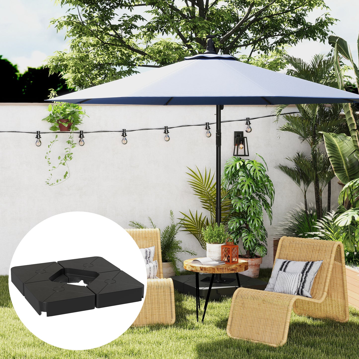Outsunny Umbrella Weights for Cantilever Parasols Set of 4 Heavy Duty Base Weights 64kg Sand or 55kg Water Filled Black