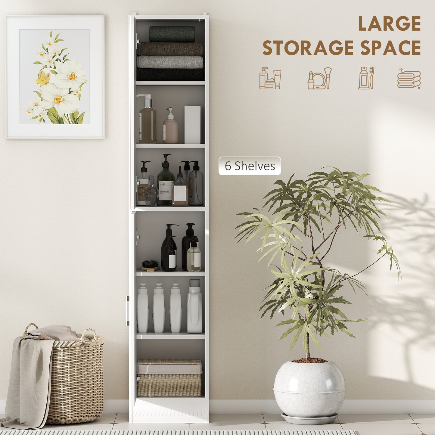 Kleankin Tall Bathroom Cabinet With Mirror And Adjustable Shelf In High Gloss White