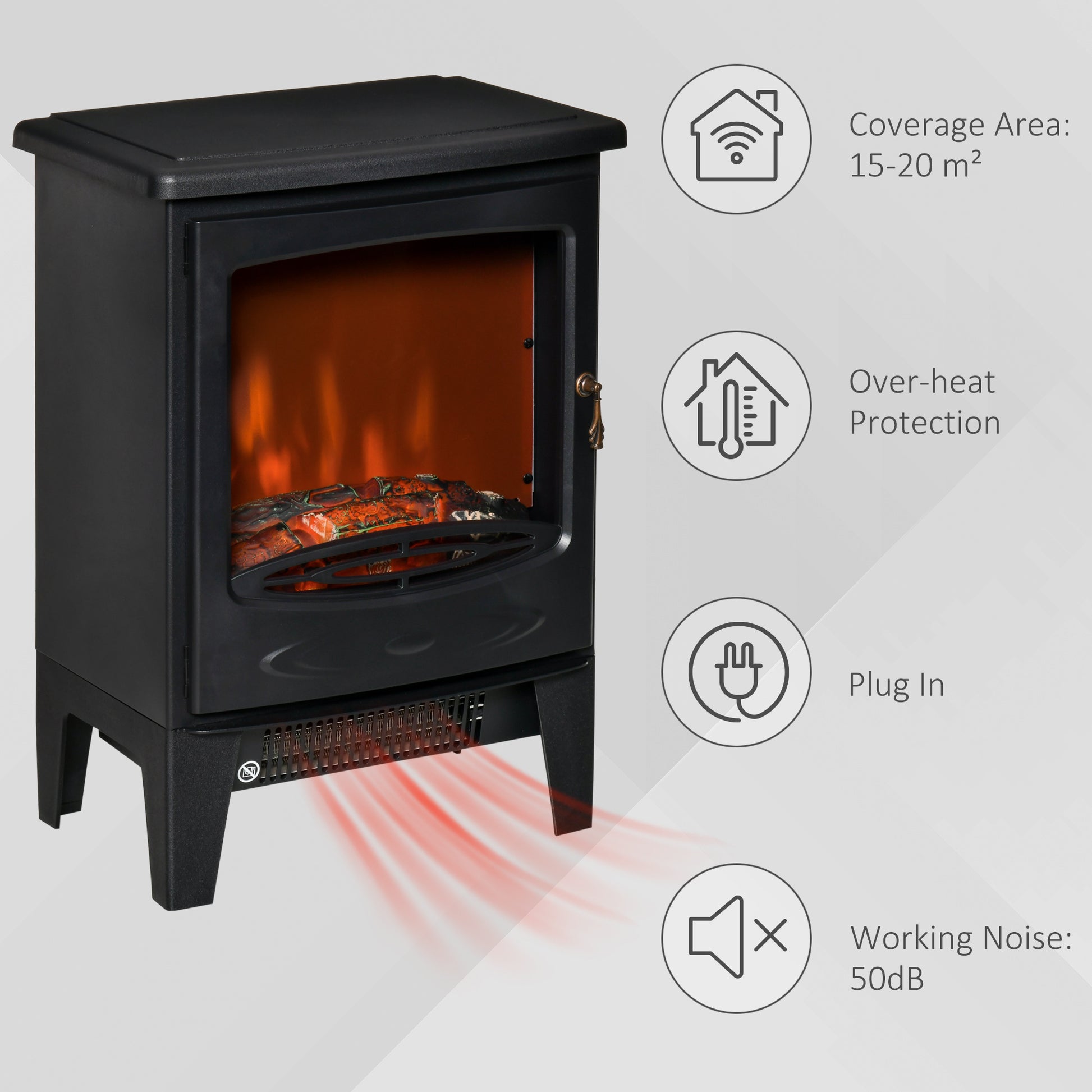 HOMCOM Stylish Freestanding Electric Fireplace with Realistic Flames and Dual Heating Modes, 900W/1800W, Black - ALL4U RETAILER LTD